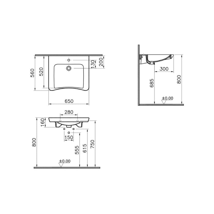 VitrA S20 650x560mm 1TH Basin (No Overflow) - White - Unbeatable Bathrooms