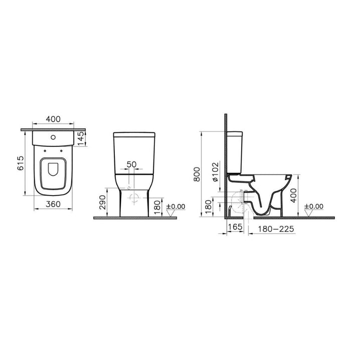 VitrA S20 Comfort Height Close Coupled Pan Only 400x360x615mm - White - Unbeatable Bathrooms