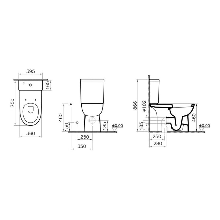VitrA S20 Comfort Height Close Coupled Pan Only 460x355x750mm - White - Unbeatable Bathrooms