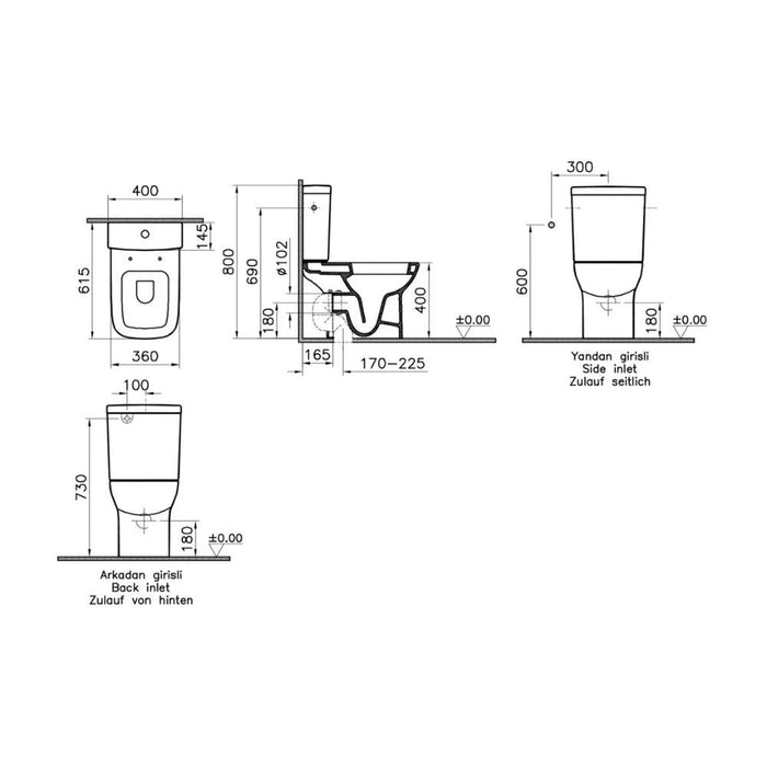 VitrA S20 Open Back Close Coupled Pan Only - White - Unbeatable Bathrooms