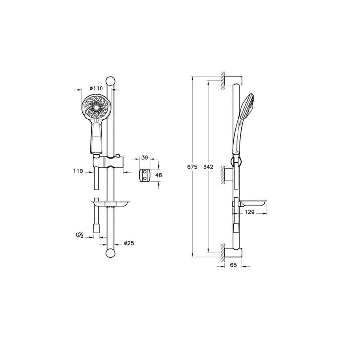 VitrA Samba 3-Function Hand Shower w/Slide Rail & Thermostatic Shower Mixer - Chrome - Unbeatable Bathrooms