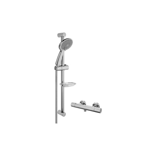 VitrA Samba 3-Function Hand Shower w/Slide Rail & Thermostatic Shower Mixer - Chrome - Unbeatable Bathrooms