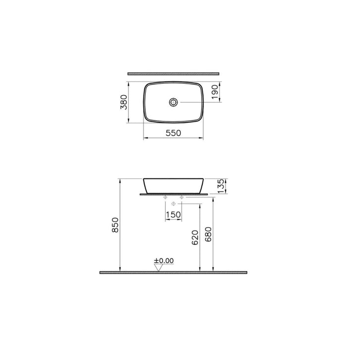 VitrA Shift 545x375mm 0TH Basin (No Overflow) - White - Unbeatable Bathrooms