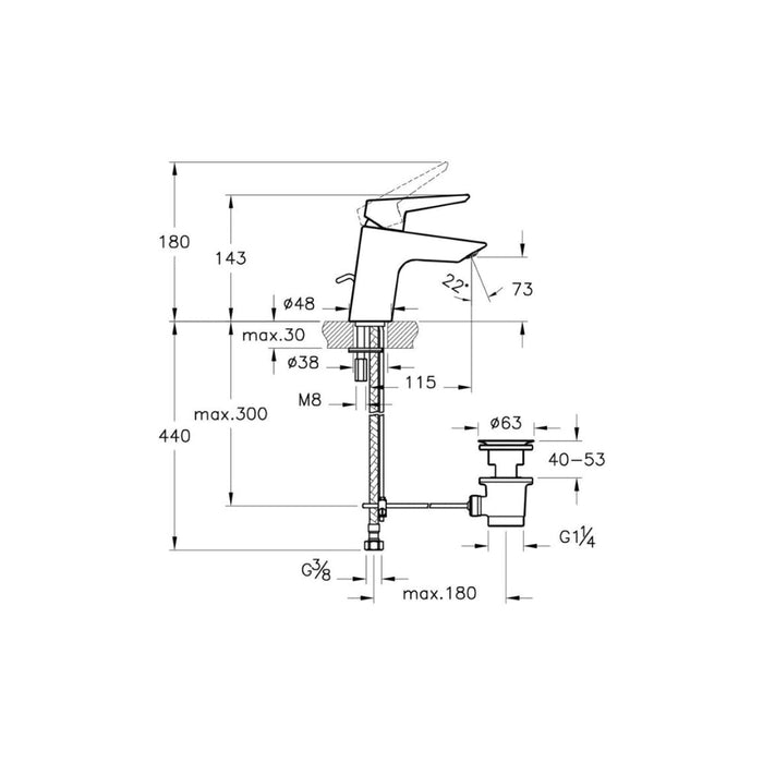 VitrA Solid S Basin Mixer w/Waste Lever - Chrome - Unbeatable Bathrooms