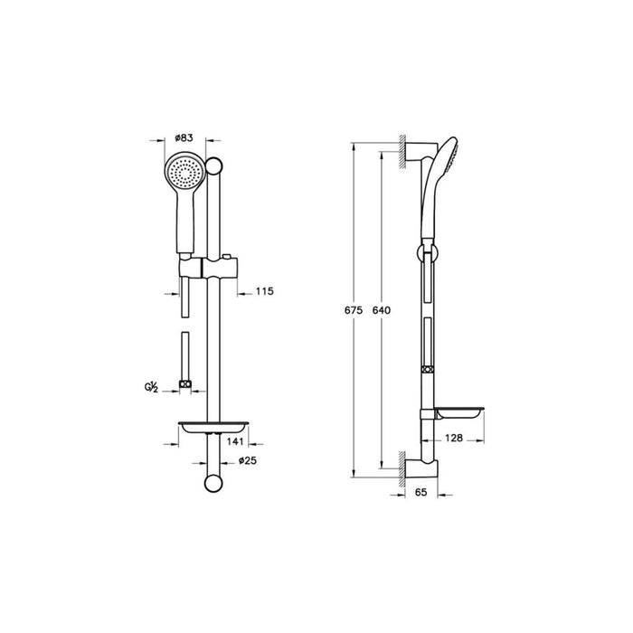 VitrA Solo C Hand Shower w/Slide Rail - Chrome - Unbeatable Bathrooms