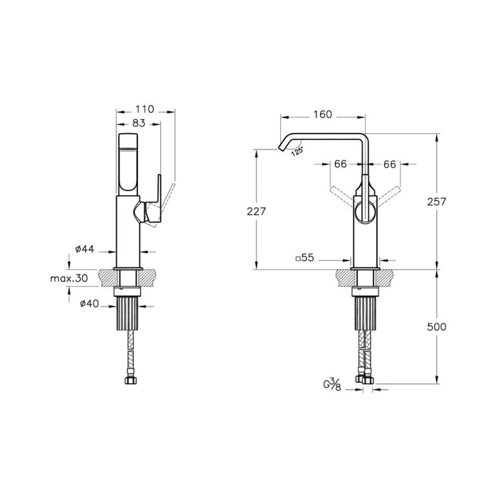 VitrA Suit Tall Basin Mixer (Side Handle) - Chrome - Unbeatable Bathrooms