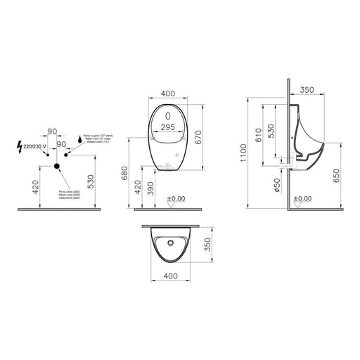 VitrA Urinal (No Flush Sensor) - White - Unbeatable Bathrooms