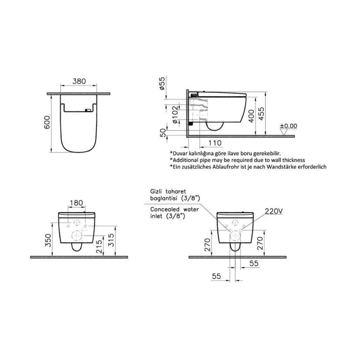 VitrA V-Care Comfort Rimless Shower Toilet - White - Unbeatable Bathrooms