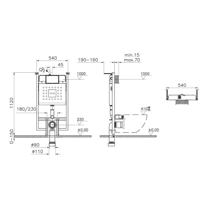 VitrA V-Fix Core WH 8cm 3/6L WC Frame & Cistern - Unbeatable Bathrooms