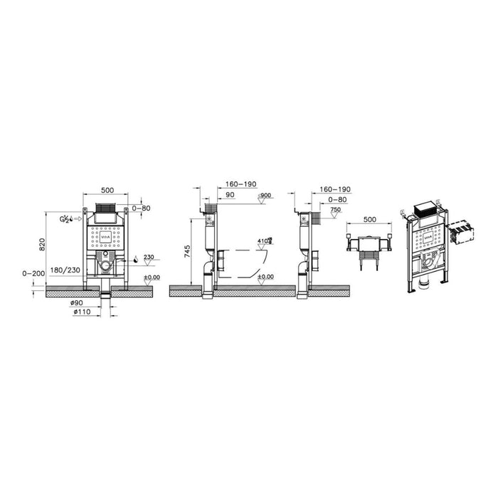 VitrA V-Fix Prime Reduced Height (82cm) WH WC Frame & 3/6L Cistern (Floor/Wall Fix) - Unbeatable Bathrooms