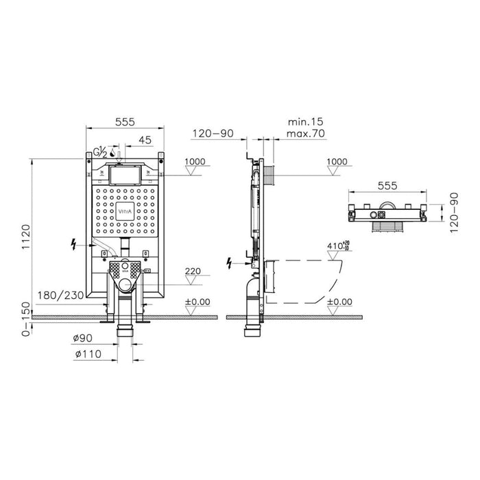 VitrA V-Fix Prime WH WC Frame & 8cm 2.5/4L Cistern (Floor/Wall Fix & Electric Connection) - Unbeatable Bathrooms