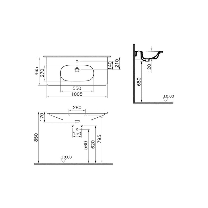 VitrA Zentrum Vanity Basin w/Overflow - White - Unbeatable Bathrooms