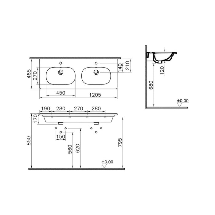VitrA Zentrum Vanity Basin w/Overflow - White - Unbeatable Bathrooms