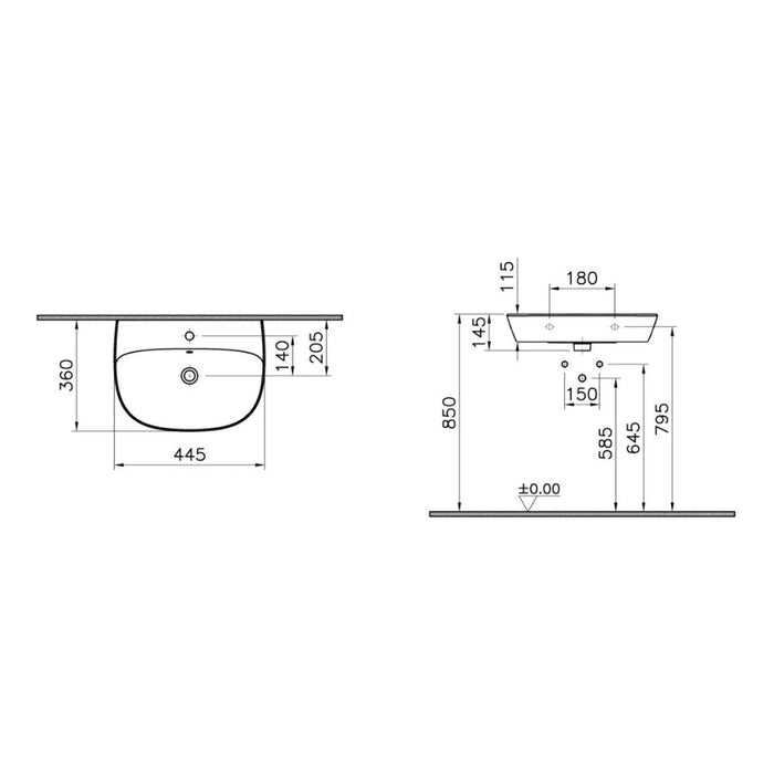 VitrA Zentrum 1TH Basin w/Overflow - White - Unbeatable Bathrooms