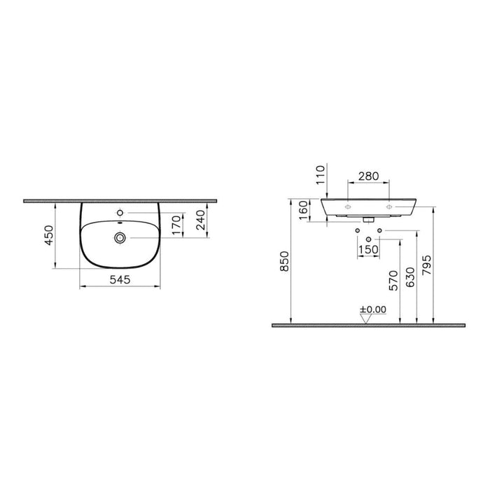 VitrA Zentrum 1TH Basin w/Overflow - White - Unbeatable Bathrooms