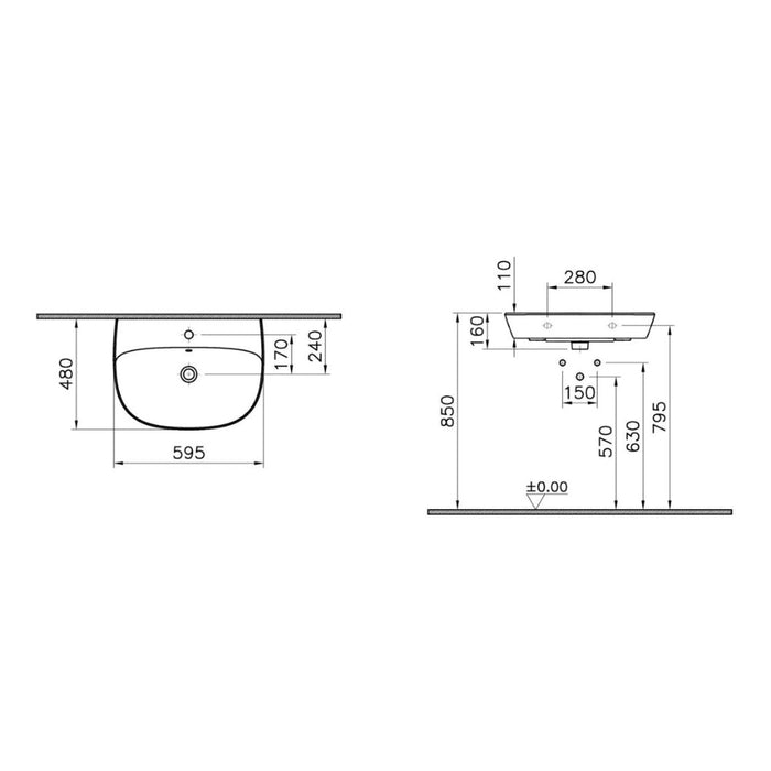 VitrA Zentrum 1TH Basin w/Overflow - White - Unbeatable Bathrooms