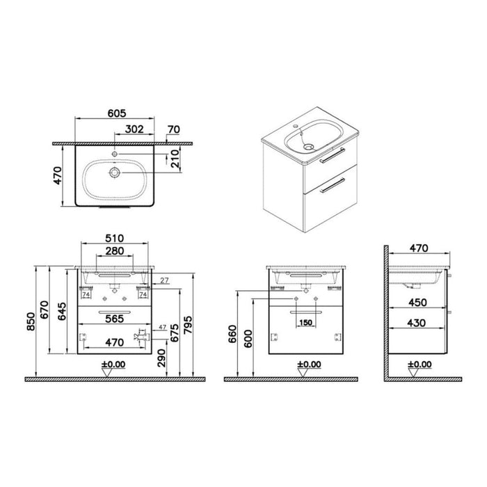 VitrA Zentrum 2 Drawer W/H Washbasin Unit - Unbeatable Bathrooms