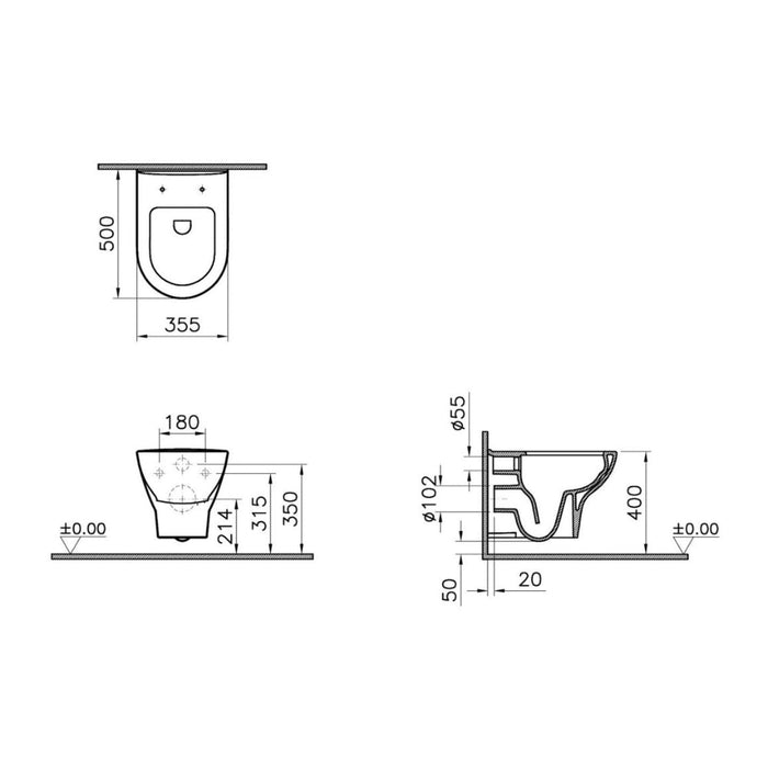 VitrA Zentrum Rimless Wall Hung Pan Only - White - Unbeatable Bathrooms