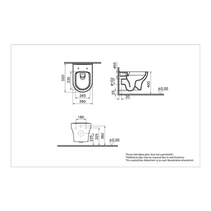 VitrA Zentrum SmoothFlush Wall Hung Pan Only - White - Unbeatable Bathrooms