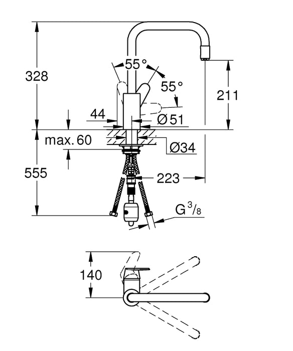 Grohe Eurodisc Cosmopolitan Single Lever Sink Mixer 1/2″ - Unbeatable Bathrooms