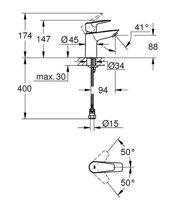 Grohe Bauedge Basin Mixer Tap 1/2" S-Size - Unbeatable Bathrooms