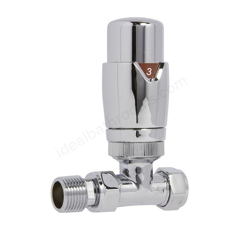 Essential Thermostatic Radiator Valves; Straight Valve; 15mm Pipe; Chrome - Unbeatable Bathrooms