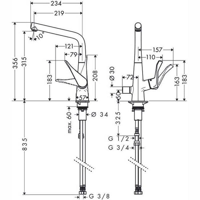 Hansgrohe Metris M71 - Single Lever Kitchen Mixer 320 with Shut-Off Valve for Additional Appliance, Single Spray Mode - Unbeatable Bathrooms