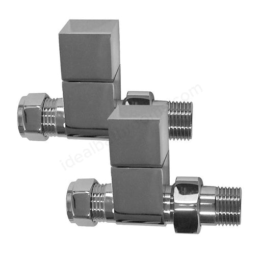 Essential Square Radiator Valves; Straight Valve; 15mm Pipe; Chrome - Unbeatable Bathrooms