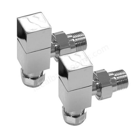 Essential Square Radiator Valves; Angled Valve; 15mm Pipe; Chrome - Unbeatable Bathrooms