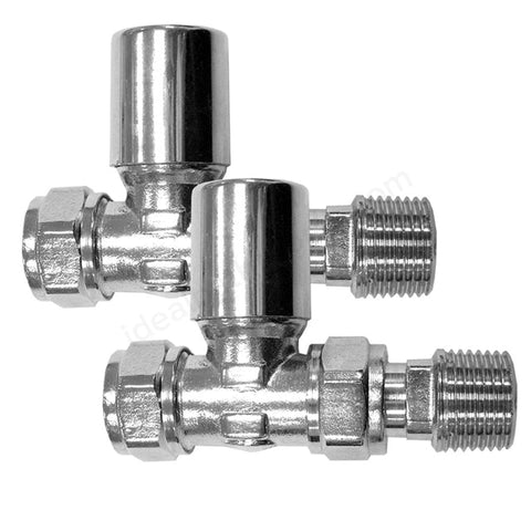 Essential Standard Radiator Valves; Straight Valve; 15mm Pipe; Chrome - Unbeatable Bathrooms