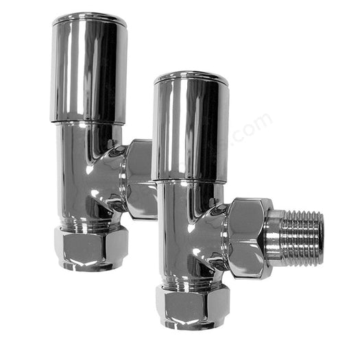 Essential Deluxe Radiator Valves; Angled Valve; 15mm Pipe; Chrome - Unbeatable Bathrooms