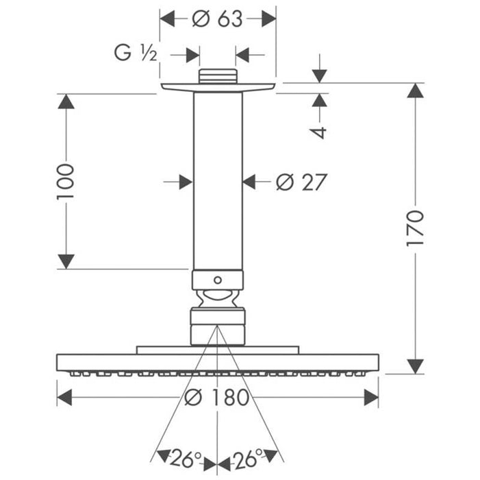 Hansgrohe Raindance S - Overhead Shower 180 1Jet Rainair with Ceiling Connector - Unbeatable Bathrooms