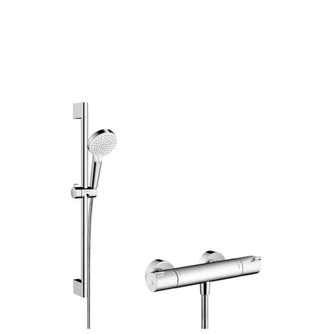 Hansgrohe Crometta Vario Ecostat Thermostatic Mixer and Shower Rail 65cm - Unbeatable Bathrooms