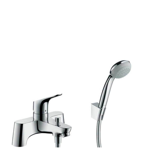 Hansgrohe Focus - 2-Hole Rim-Mounted Manual Single Lever Bath Mixer Lowpressure Min. 0.2 Bar with Diverter Valve and Crometta 85 Hand Shower 1Jet - Unbeatable Bathrooms