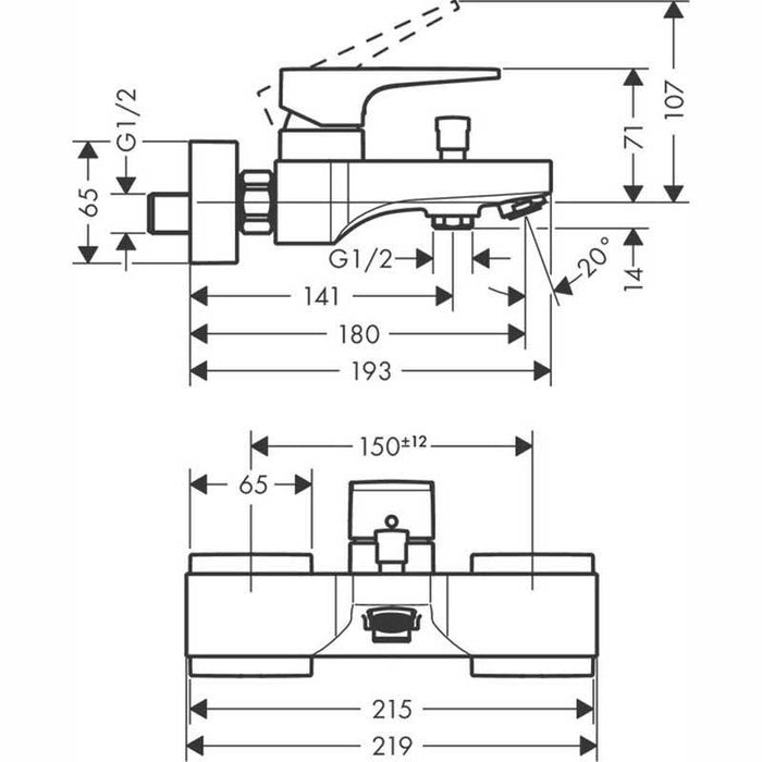 Hansgrohe Metropol - Single Lever Manual Bath Mixer for Exposed Installation with Lever Handle - Unbeatable Bathrooms