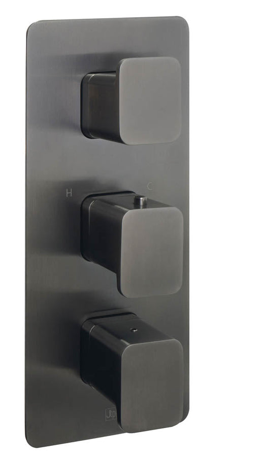 JTP HIX Thermo Valve 2 Option 3 Handle Vertical Brushed Black - Unbeatable Bathrooms