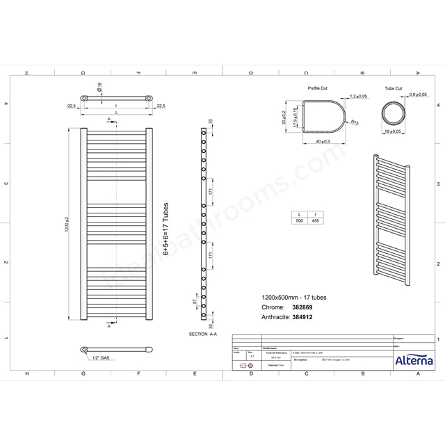 Essential Treviso Straight Anthracite Towel Warmer - Unbeatable Bathrooms