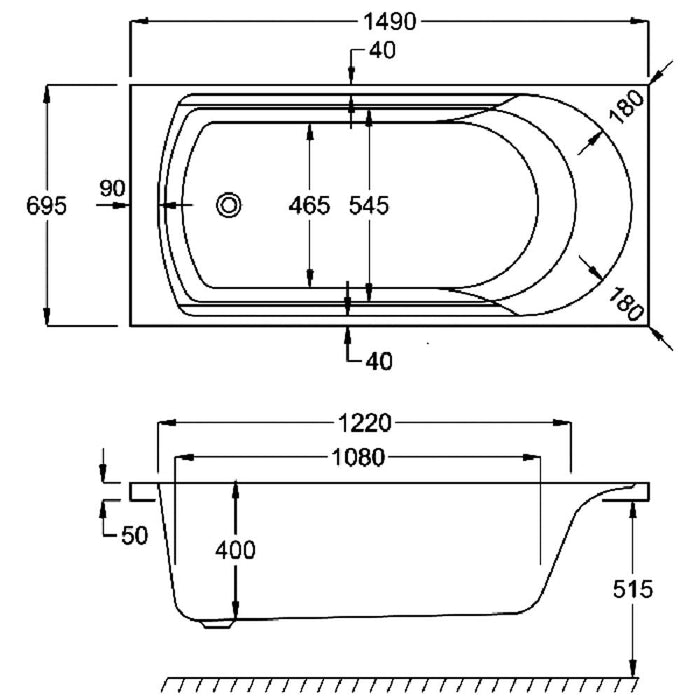 Carron Arc Single Ended 5mm Acrylic Carronite Shower Bath White - Unbeatable Bathrooms