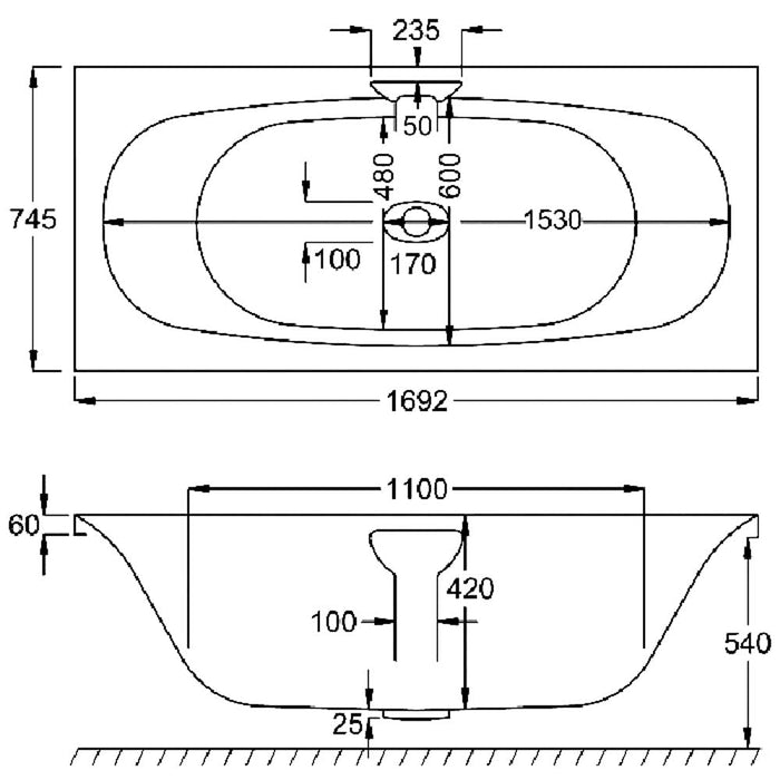 Carron Echelon 1700 x 750mm Double Ended White Acrylic Standard Bath - Unbeatable Bathrooms