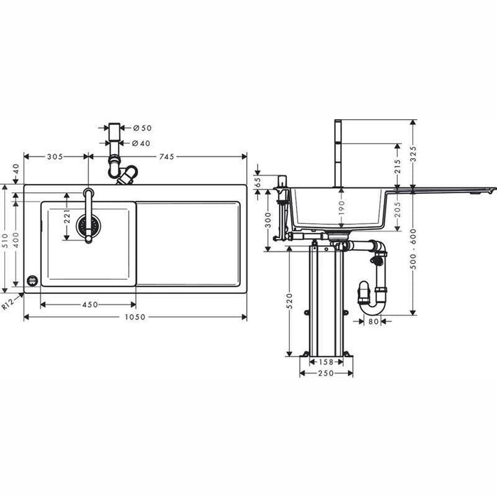 Hansgrohe C51 - C51-F450-12 Sink Combination 450 with Drainer - Unbeatable Bathrooms