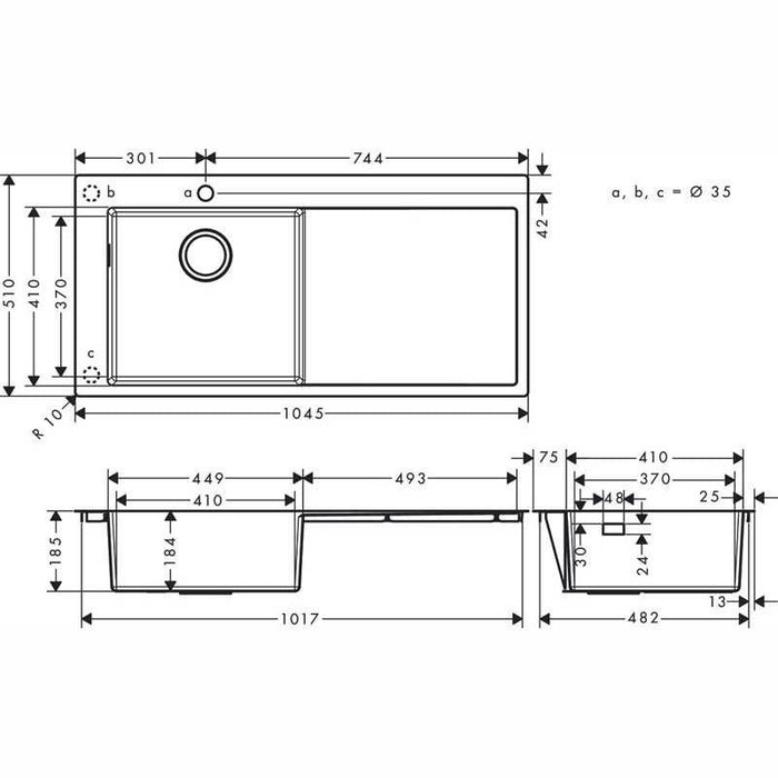 Hansgrohe S71 - S716-F450 Built In Sink 450 with Drainer - Unbeatable Bathrooms