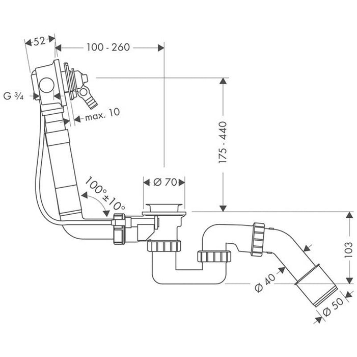 Hansgrohe Exafill - Basic Set for Bath Filler with Waste and Overflow Set for Standard Bathtubs - Unbeatable Bathrooms