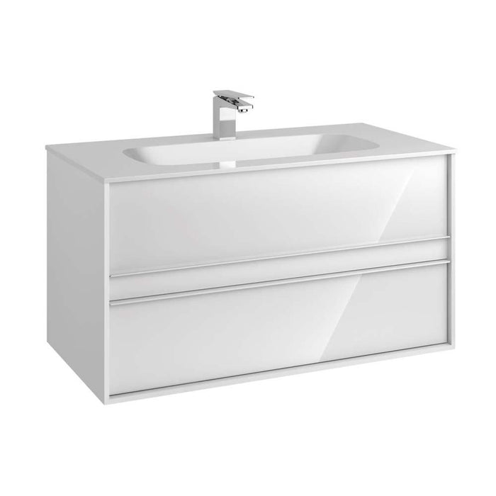 Vitra M-Line Infinit 800/1000/1200mm Vanity Unit - Wall Hung 2 Drawer Unit with Infinity Basin - Unbeatable Bathrooms