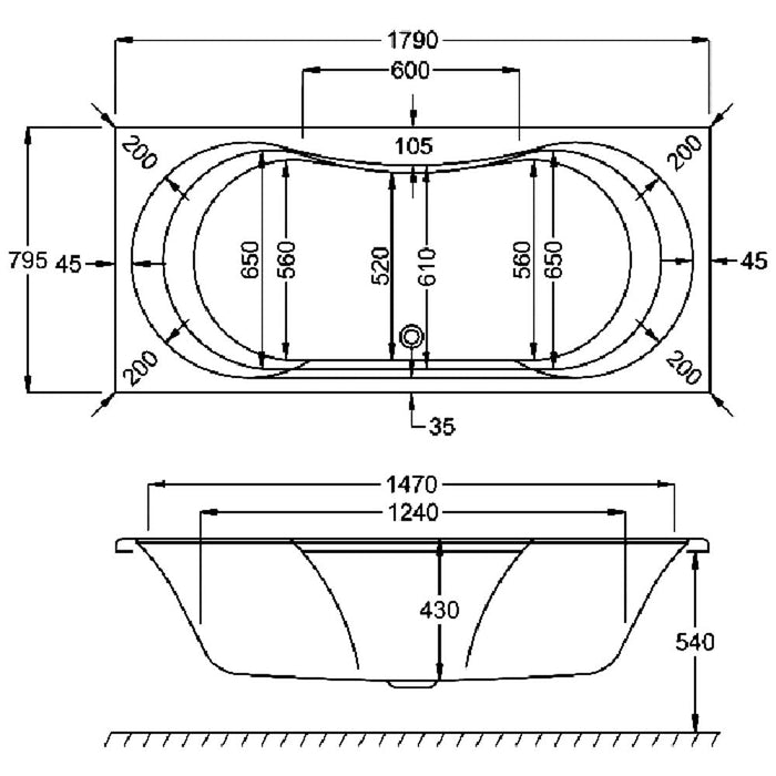 Carron Arc 5mm Acrylic White 1700mm x 850mm Shower Bath - Unbeatable Bathrooms