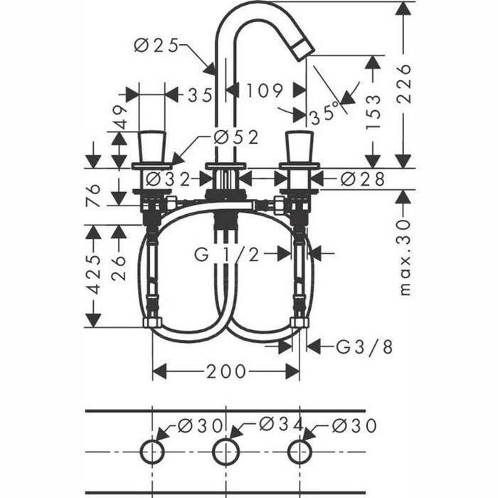 Hansgrohe Logis - 3-Hole Basin Mixer 150 with Pop-Up Waste - Unbeatable Bathrooms