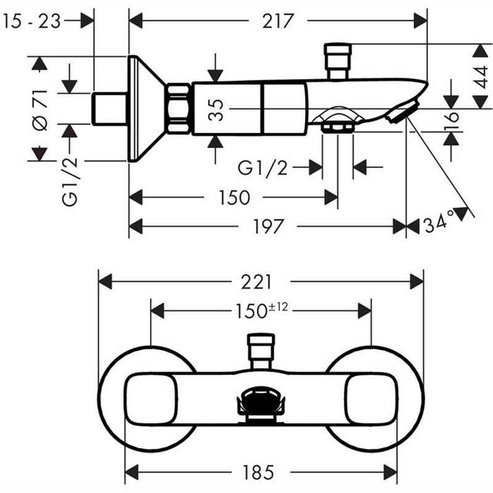 Hansgrohe Logis - 2-Handle Manual Bath Mixer for Exposed Installation - Unbeatable Bathrooms