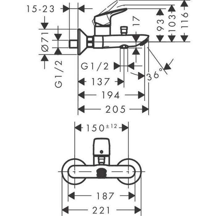 Hansgrohe Logis - Single Lever Manual Bath Mixer for Exposed Installation with 2 Flow Rates - Unbeatable Bathrooms