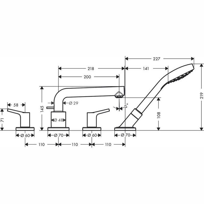 Hansgrohe Talis S - 4-Hole Rim-Mounted Bath Mixer with Secuflex - Unbeatable Bathrooms