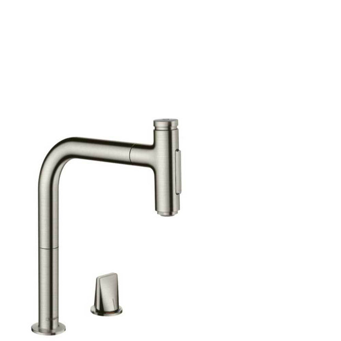 Hansgrohe Metris Select M71 - 2-Hole Single Lever Kitchen Mixer 200 with Pull-Out Spray and Sbox, 2 Spray Modes - Unbeatable Bathrooms
