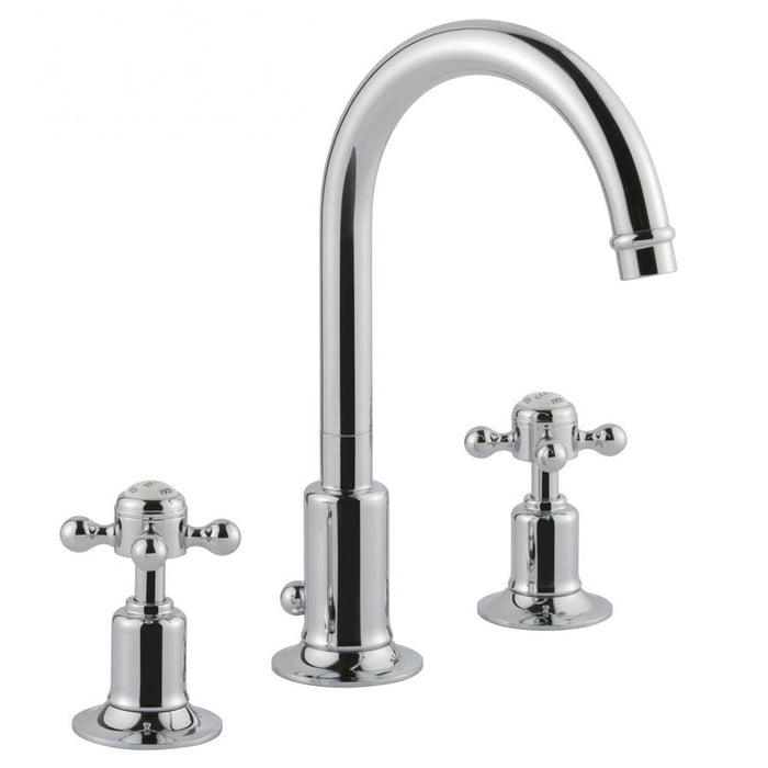 JTP Grosvenor Cross 3 Hole Basin Mixer Tap Swivel Spout - Unbeatable Bathrooms